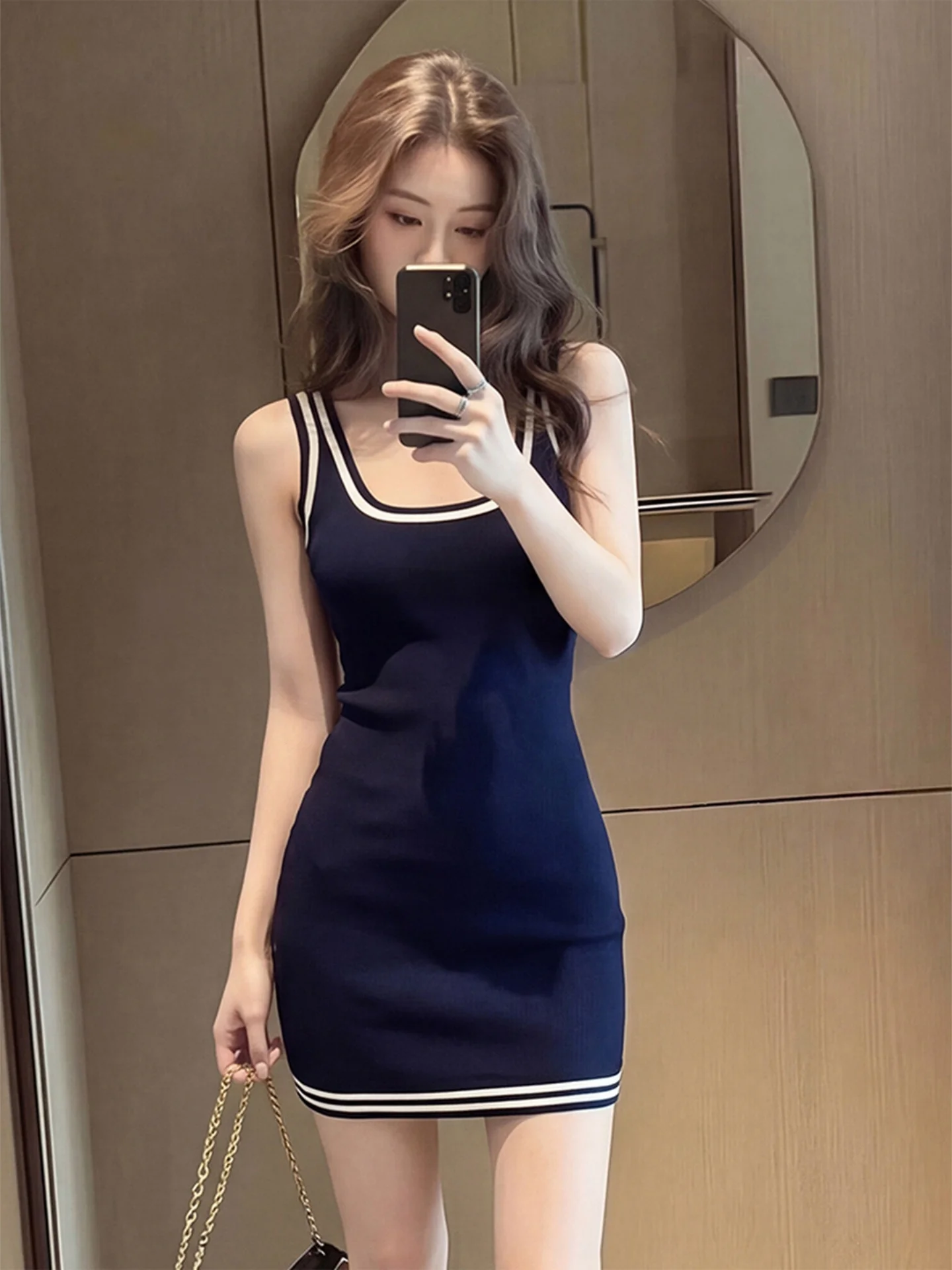 

Unique Summer Women's Sleeveless Strap Dress Slim Fit High Waist A-Line Skirt Breathable Comfortable Fabric Fashionable Style