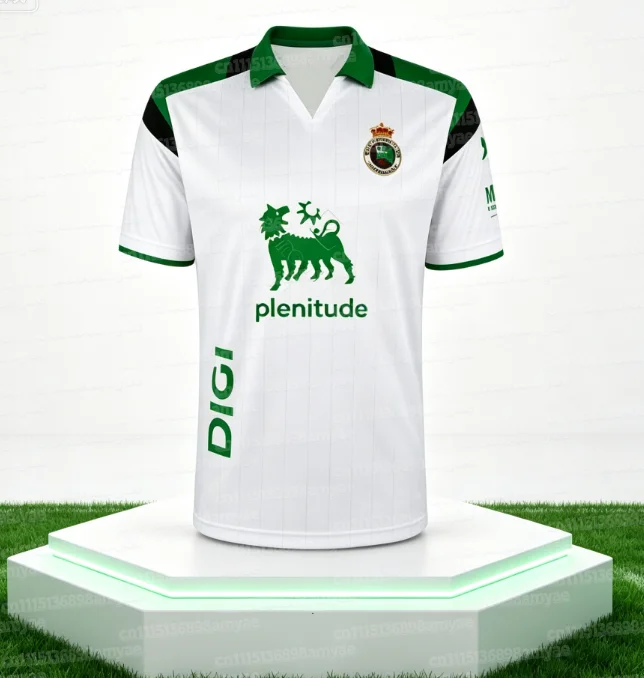 2026-27 Racing Santander Fußballtrikot Herren Kurzarm Weiß Grün Schwarz Kontrast-Schulter Fußball-Fan-Shirt Familien-Set – Detail 4