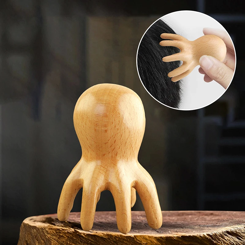 Sandalwood Octopus Massage Comb Head Meridian Scraping Scalp Massage Brush Acupuncture SPA Gua Sha Massage Comb Fatigue Relief