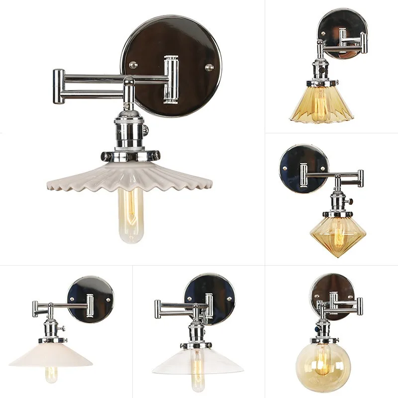 

Simple Restaurant Corridor Creative Glass Wall Lamp Universal Head Can Be Adjusted Left and Right Wrought Iron Bedroom Lights