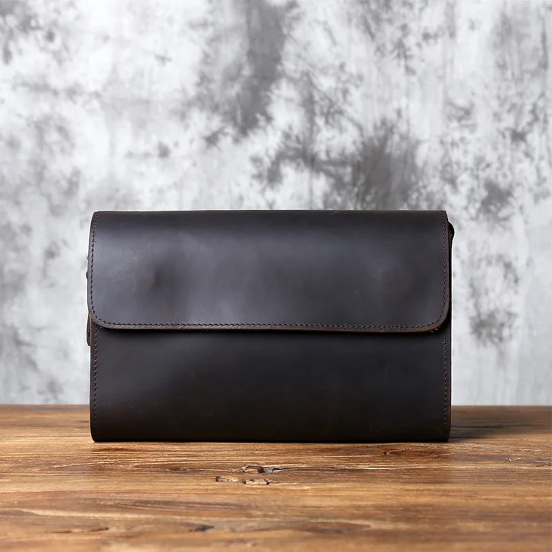 Nzpj Vintage Echt leder Herren Clutch Tasche verrückte Pferd Leder Handy tasche natürliche Top Layer Rindsleder Brieftasche für 8-Zoll-iPad – Detail 6