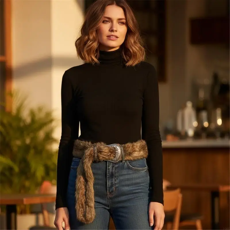 2000s فروي أفخم الشتاء حزام الإكسسوارات حزام للسترة الستر معطف قابل للتعديل حزام عريض للنساء المراهقات Y08E