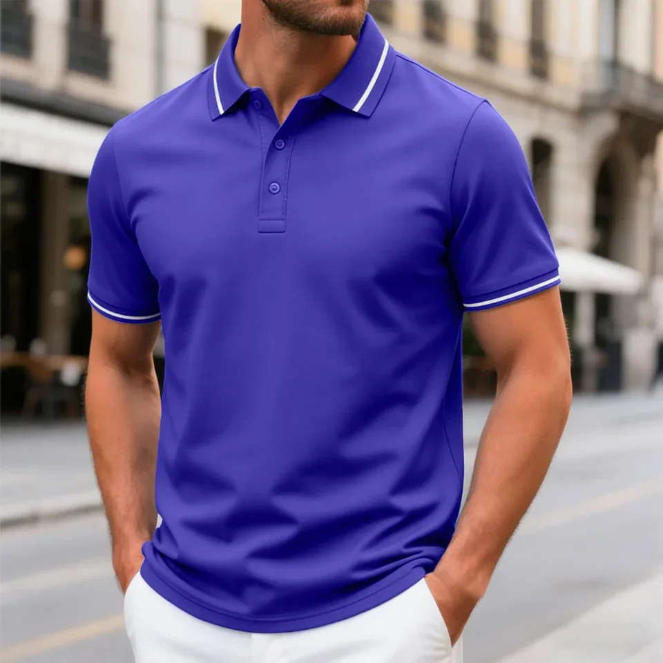 New Men's Casual POLO Shirt Solid Short Sleeved Top Summer Quick Drying Lapel Basic T-Shirts Male