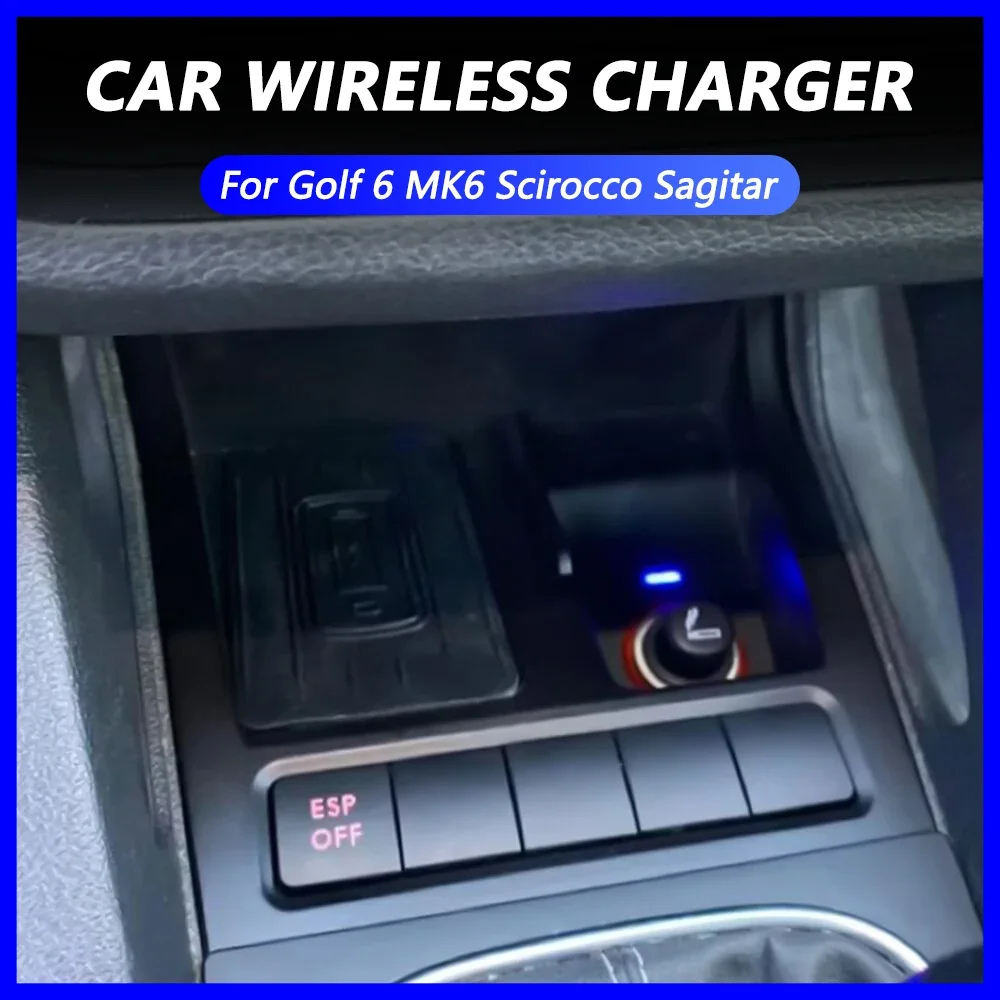 Car wireless charger pad for VW Golf 6 MK6 Scirocco Sagitar 2008-2013 fast charging phone mount stand mobile holder quick charge