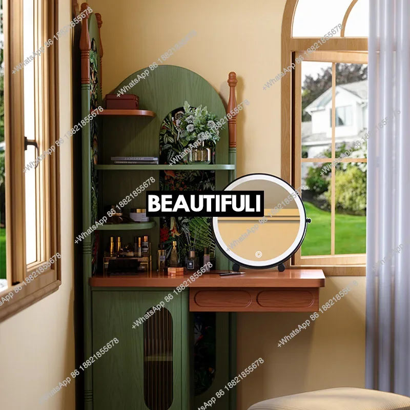 

Vintage Garden Vanity Table Wood Shelf Makeup Mirror Dressing Table Drawers Desk Jewelry Mesa De Maquillaje Trendy Furniture