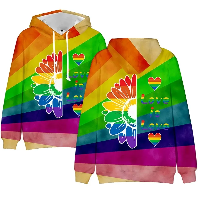 Lgbt Rainbow Love Is Love Printing felpe con cappuccio 3d Pullover felpa con cappuccio maschile Daily Casual felpa con cappuccio a maniche lunghe felpe con cappuccio