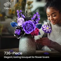 Purple Rose Botanical Building Block Set Gothic Decor Artificial Rose Flower Bouquet Model Toys Mother's Day Valentines Gifts