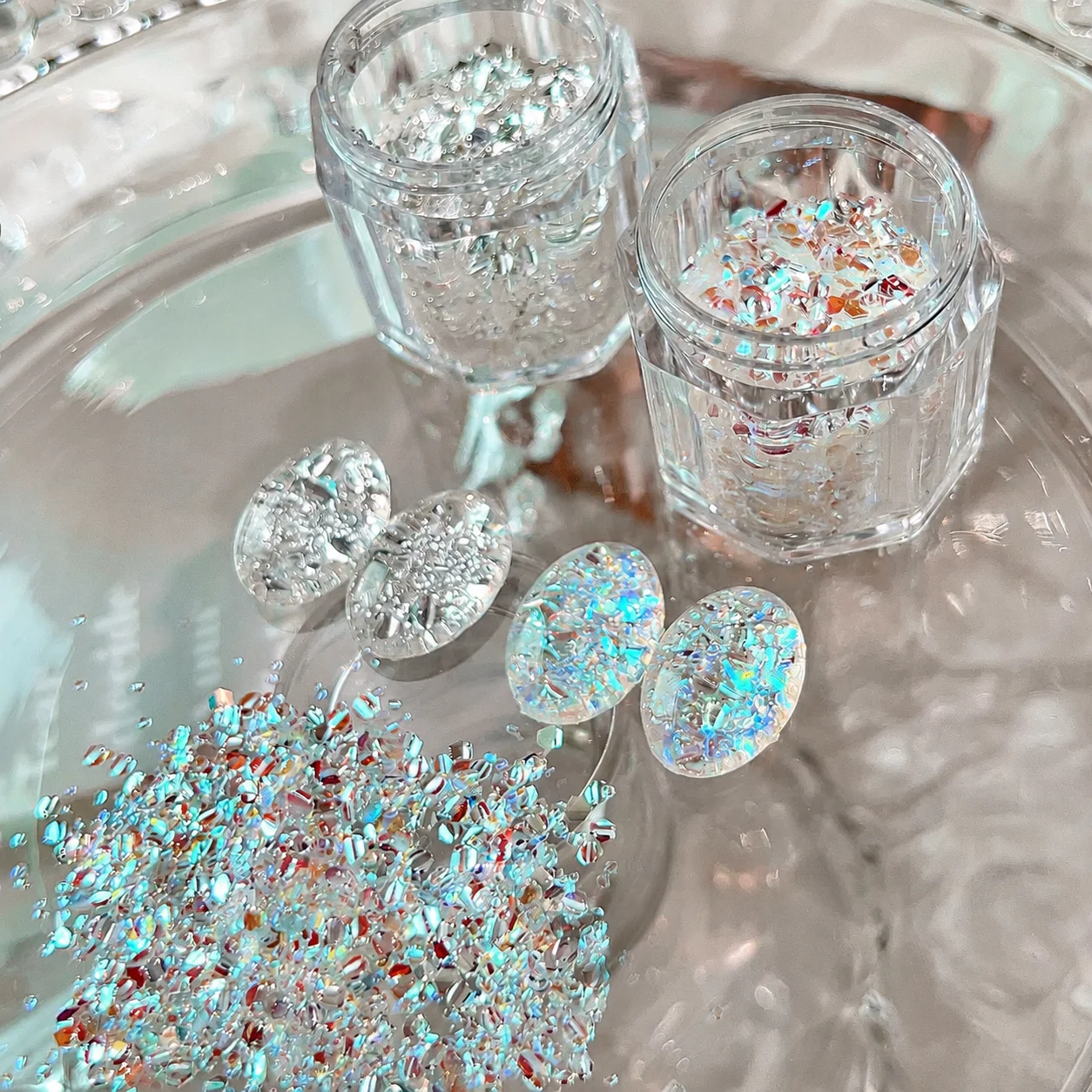2 Bottles Chasing Light Nail Glitter Flakes Aurora Irregular Sequins Shiny Transparent Manicure DIY Nail Art Decor Accessories