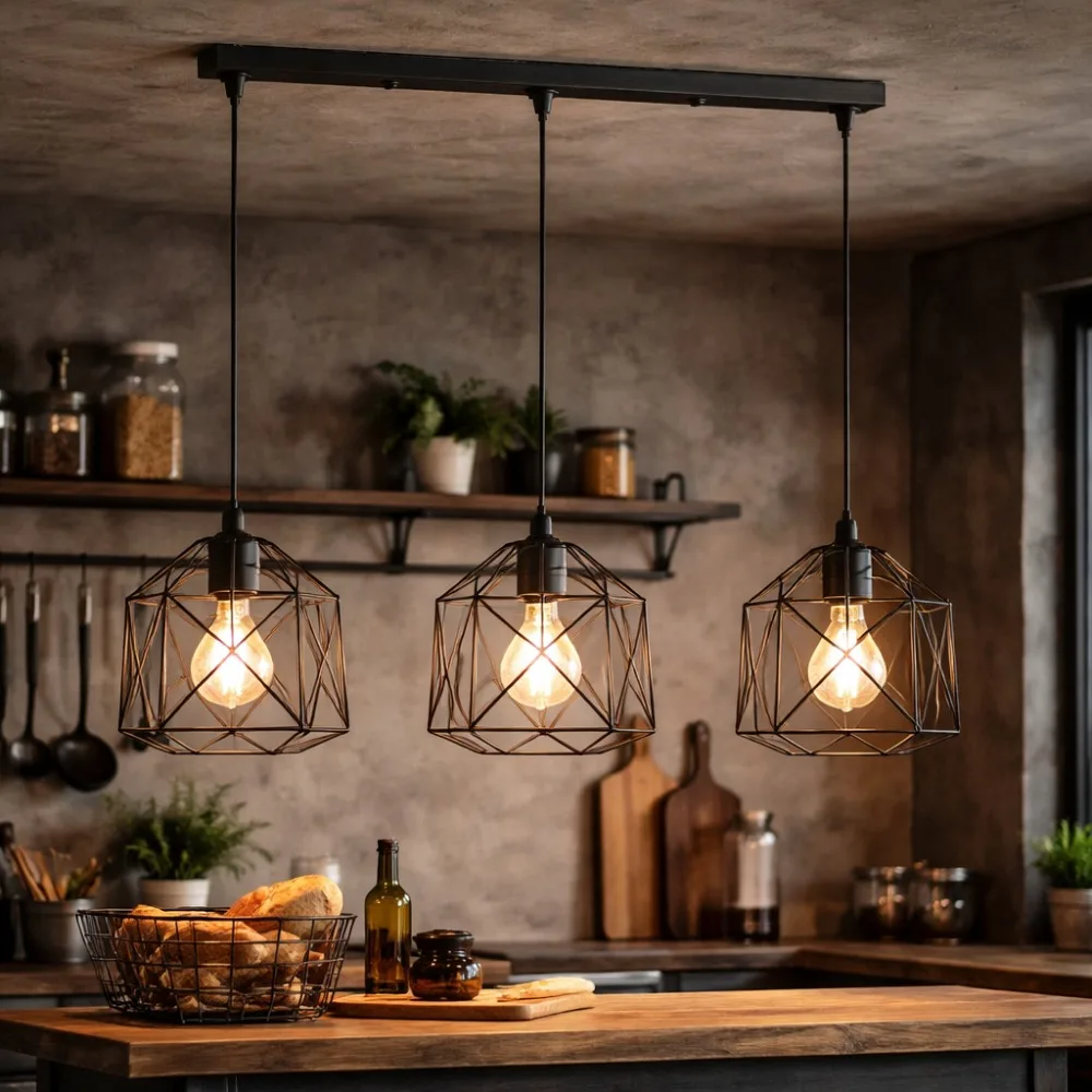 JOYINLED Vintage 3-Licht Pendelleuchte Industrielle Deckenbeleuchtung E27 Schwarze Hängelampe für Esszimmer Flur E27 – Detail 9