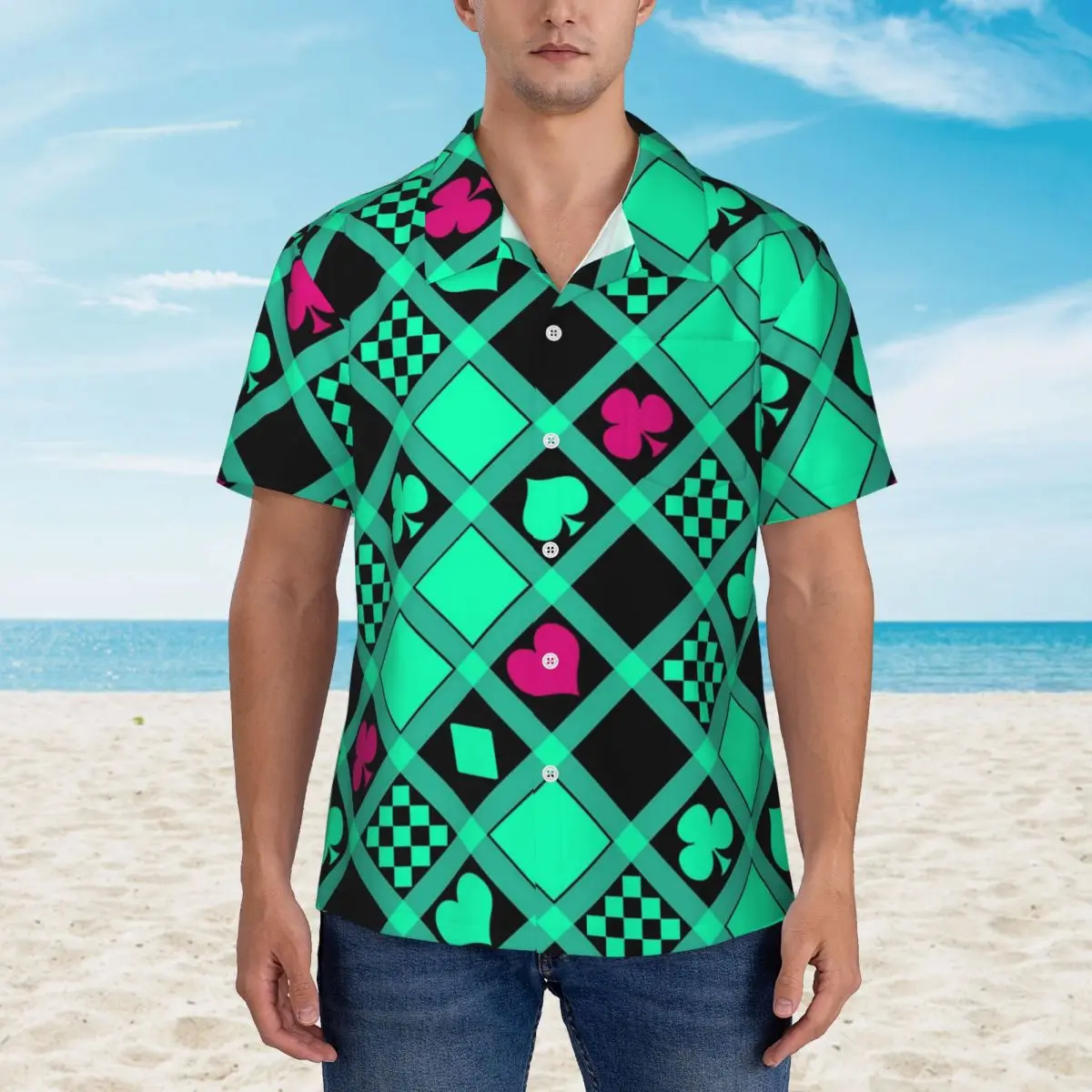 

Summer Shirt Vacation Casino Poker Cards Blouses Playing Card Vintage Casual Shirts Men Short Sleeve Breathable Clothing