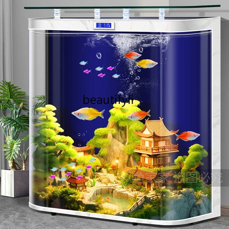 

14 Hot Bending Integrated Fish Tank Living Room Wall-Mounted Large Fish Globe Smart Change-Free Aquarium