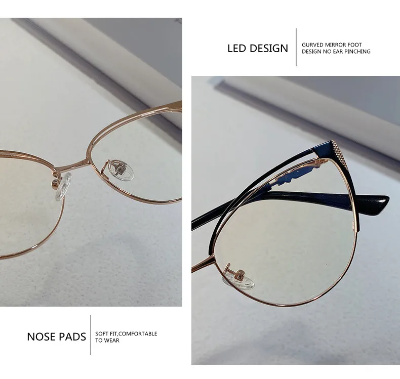 Neue Marke Design Retro Dame Cat Eye Rahmen Photochrome Anti Blau Licht Computer Hyperopie Frauen Lesebrille Grad 0 bis +6 – Detail 4