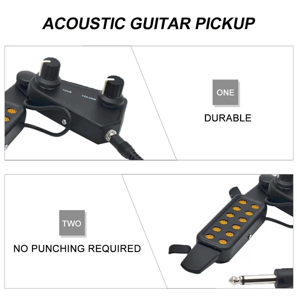 

Acoustic Guitar Pickup with Volume Tone Adjust Black Preamp Sensor Transducer Accessories Kit Durability Clear Sound