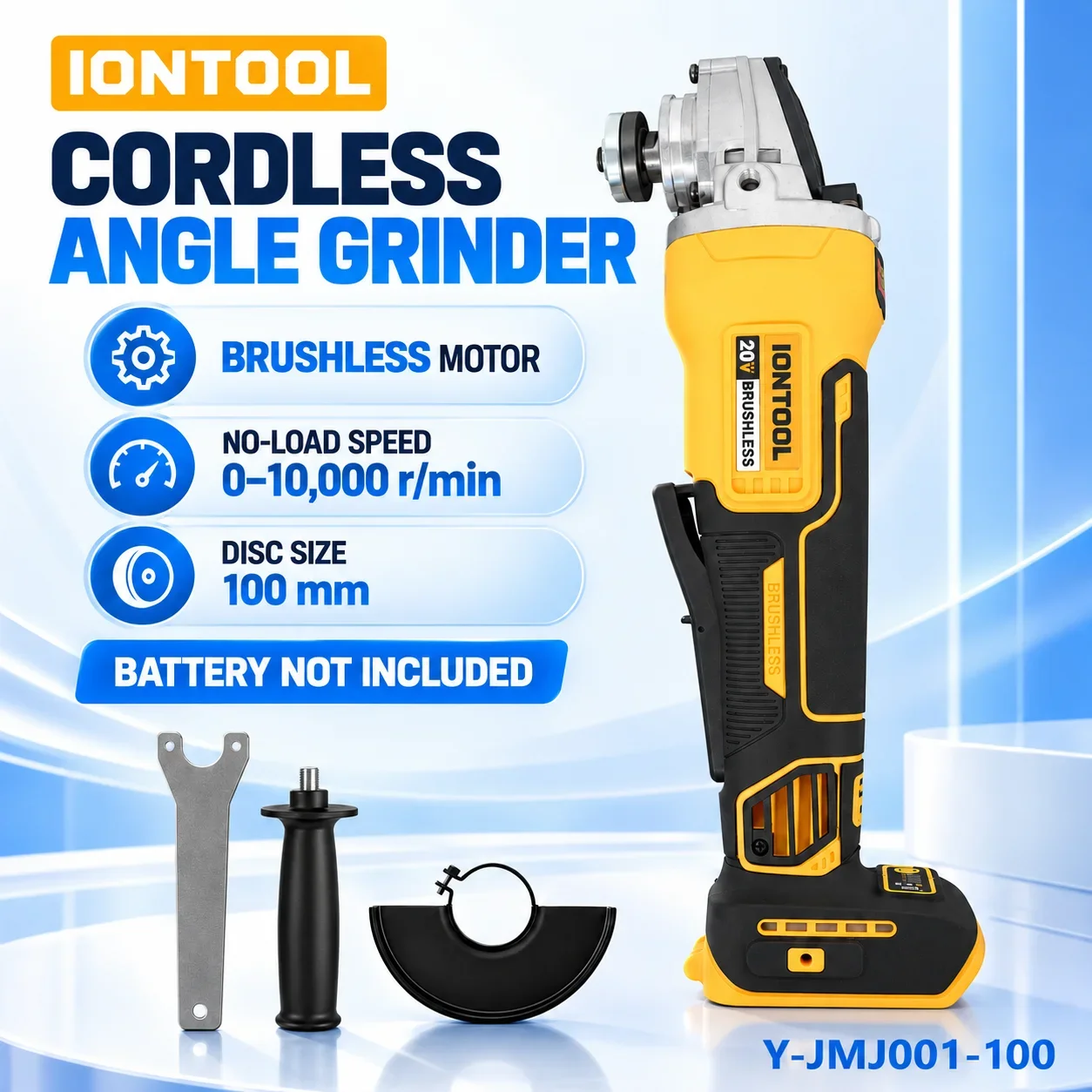 IONTOOL Brushless Cordless Angle Grinder 100mm 10000RPM High Speed for Wood Sanding and Surface Polishing Garage Tool