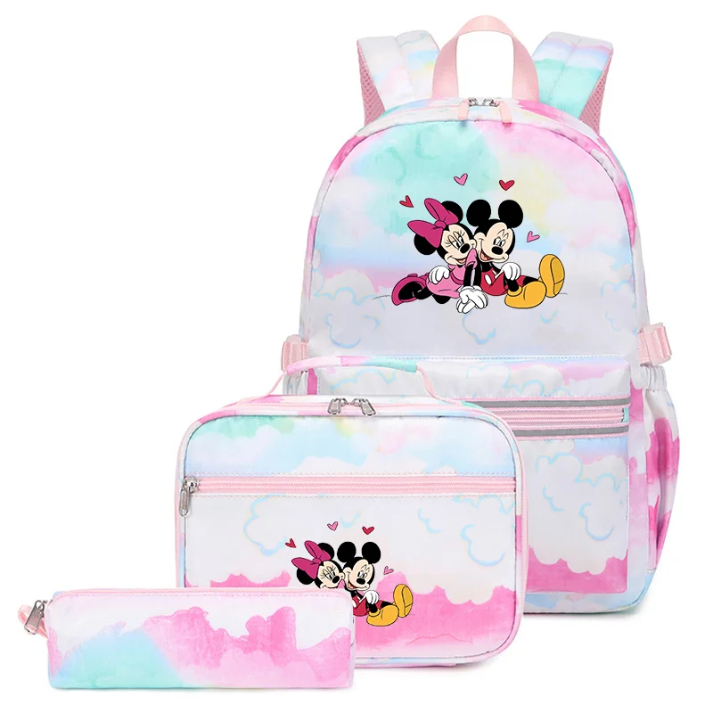 

3Pcs/Set Disney Mickey Minnie Backpack Colorful Bag Boys Girls School bags Teenager Student with Lunch Bag Travel Mochilas