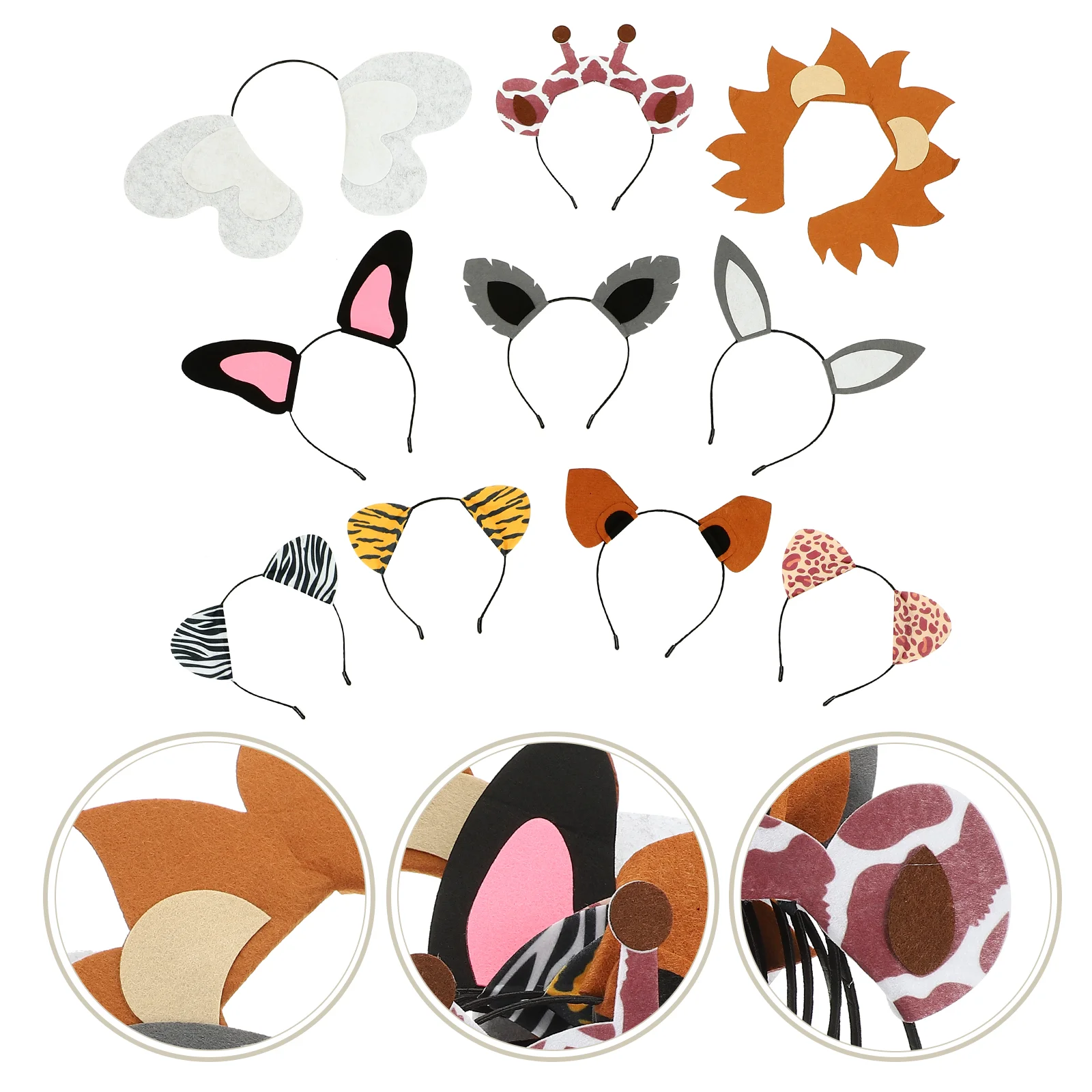 10 Pcs Animal Themed Headband Hair Accessories Decorative Ear Prop Hairband Cartoon Comfortable Hoops Costume Party Felt