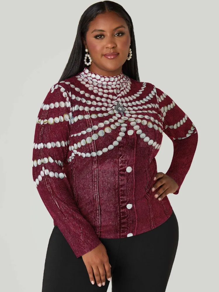 

Женская свободная тонкая футболка размера плюс XL-5XL, повседневная свободная футболка с воротником-стойкой и длинными рукавами, спортивный уличный топ, женская одежда больших размеров