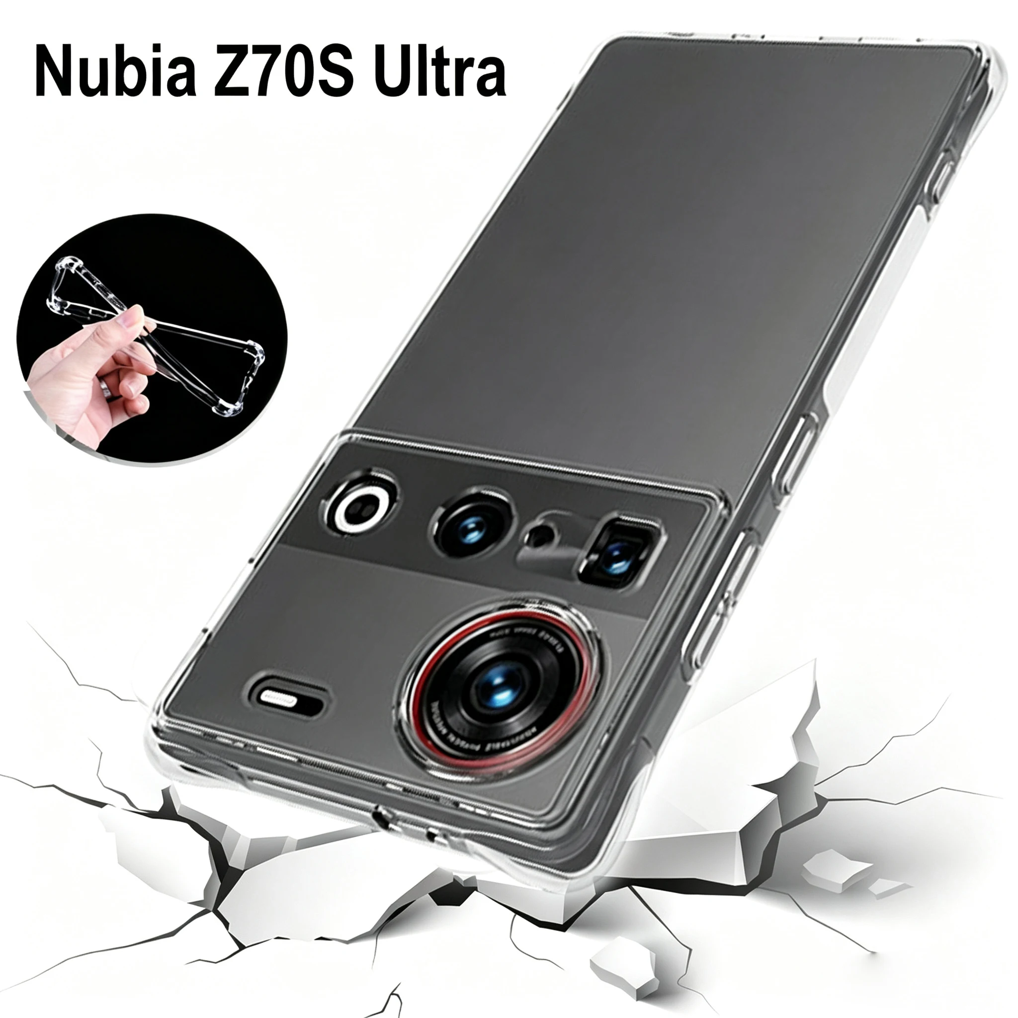 ZTE Nubia Z70S Ultra NX737J Hülle, stoßfest, mit Luftpolster, transparente Silikon-TPU-Rückseite, weiche Schutzhülle für ZTE Nubia Z70SUltra.