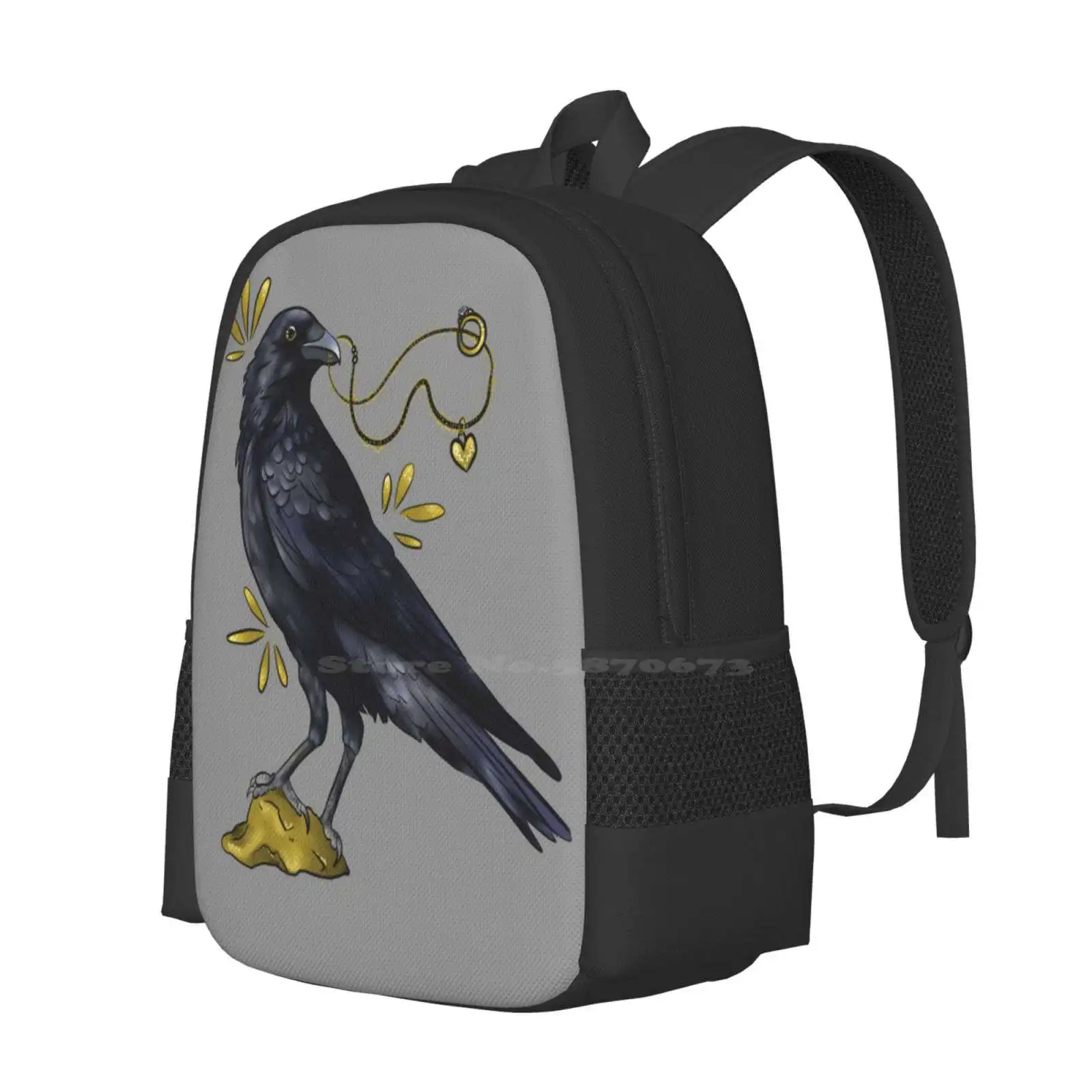 Crow With Golden Eye Large Capacity School Backpack Laptop Bags Crow Jewelry Golden Jewels Locket Nature Bird Wieskunde Dutch