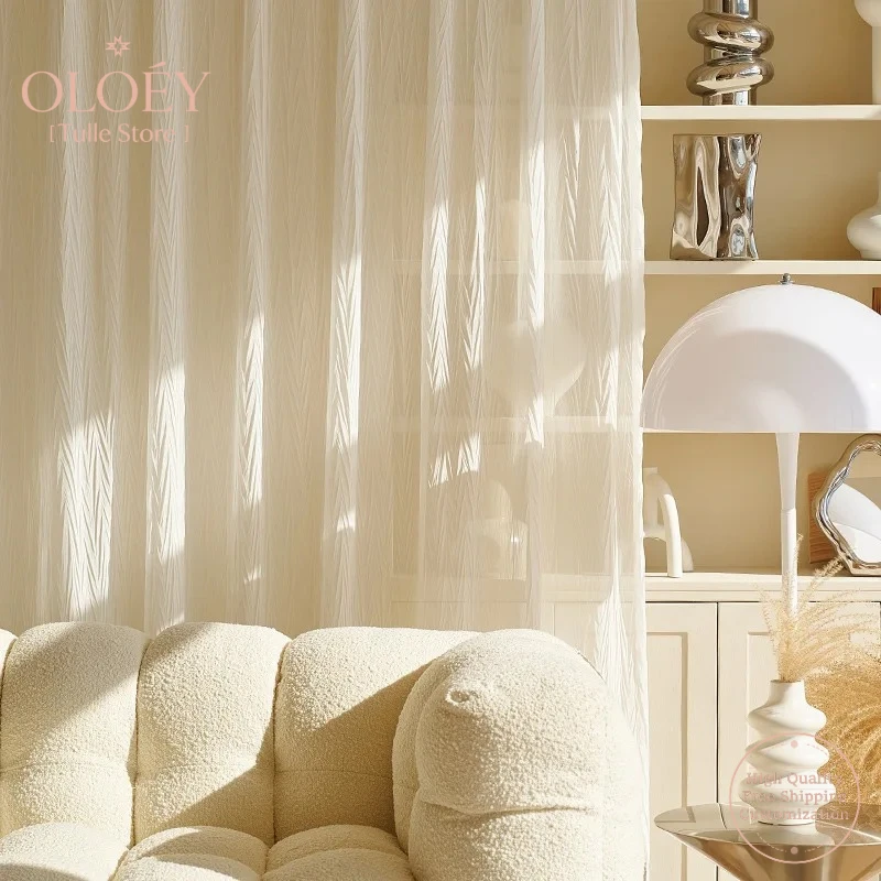 

Luxury 3D Dovetail Texture Tulle Curtains for Living Room Crinkle Voile Sheer Drape Soft Privacy Window Screen Modern Home Decor