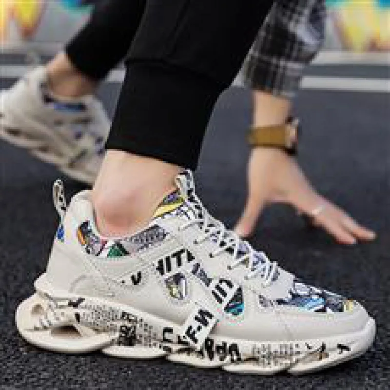 Heren Sportschoenen Herfst Nieuwe Stijl Heren Schoenen Mode Veters Casual Trend Graffiti Kleur Blokkering Laag Uitgesneden Sport Hardloopschoenen