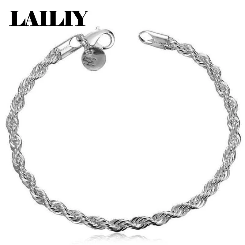 LAILIY 925 Sterling Silver Birthday Gift Party Twisted Rope Bracelet Bangle‌ For Men Girl Lady Women Fashion Jewelry