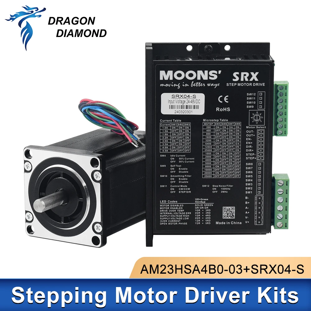 MOONS 2 Phase High Speed AM23HSA4B0-03 Stepper Motor SRX04-S Servo Driver Set SRX04 24-48VDC 3.7Amp For CO2 CNC Laser Machine