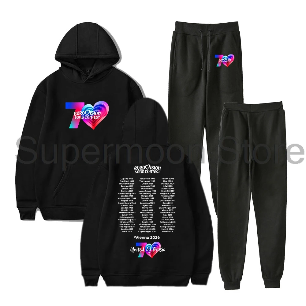 Conjunto de Moletom e Calça Jogger Eurovisão 2026 Viena: Blusão e Calça de Moletom Feminino e Masculino