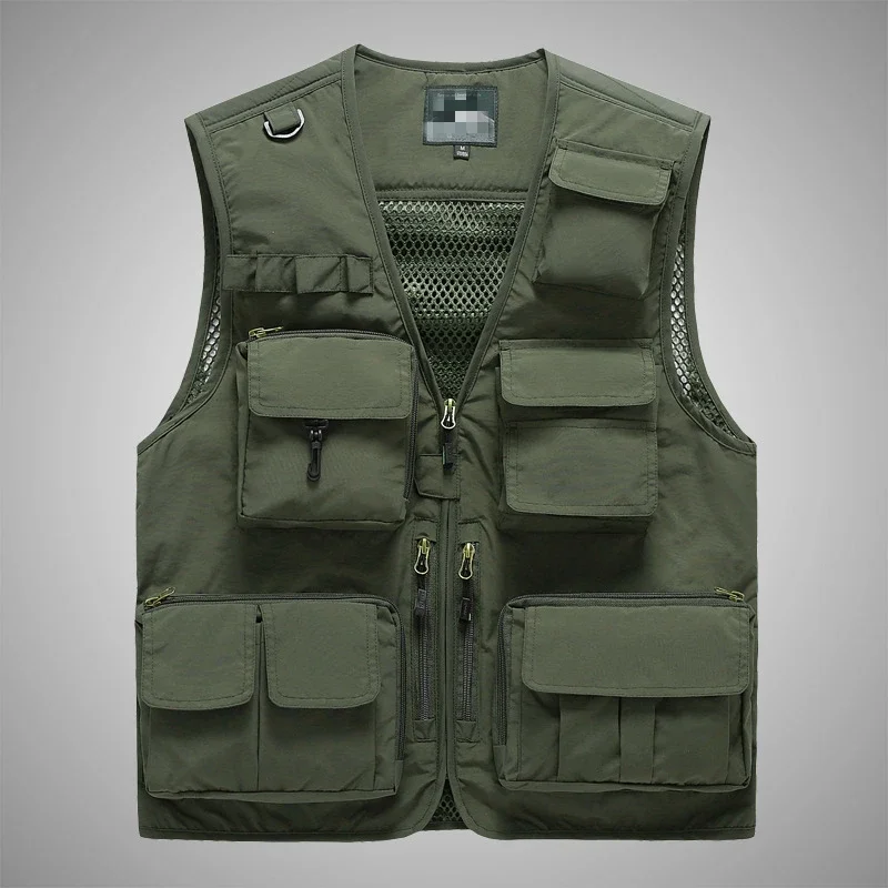 Summer V-neck Men Tactical Utility Vest Orange Safety Vest Outdoor Sleeveless Hunting Fishing Vest Male Casual Sportswear 7xl