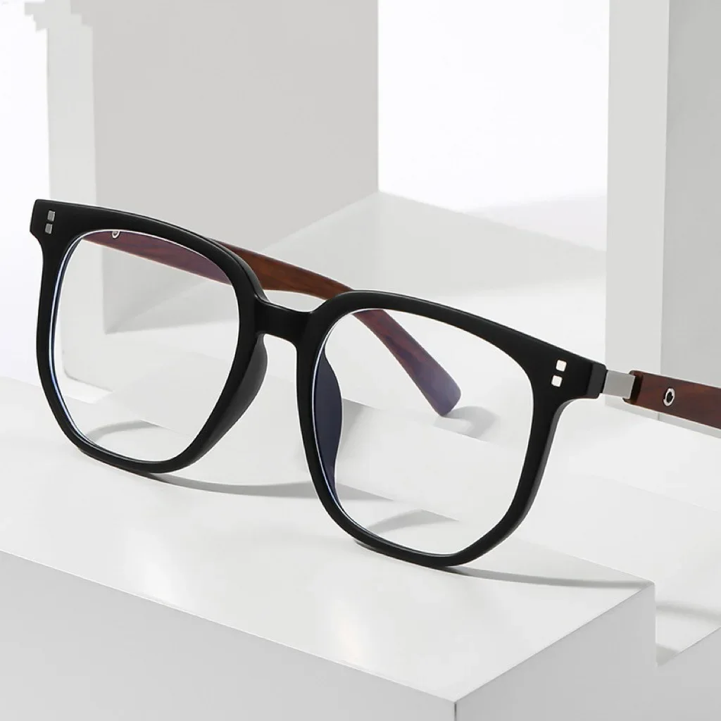 0 ~ -600 TR90 Neutrale Myopie-Brille, Holzmaserung, Metallrahmen, Anti-Blaulicht, bequeme Nasenpads, langlebige Myopie-Brille mit Scharnier – Detail 3