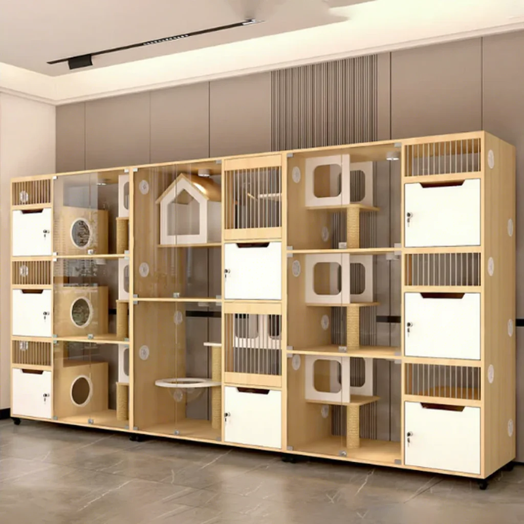 Factory Wholesale Luxury Customizable Solid Wood Extra Large Panoramic Cat House Cage Reusable With Simple Assembly