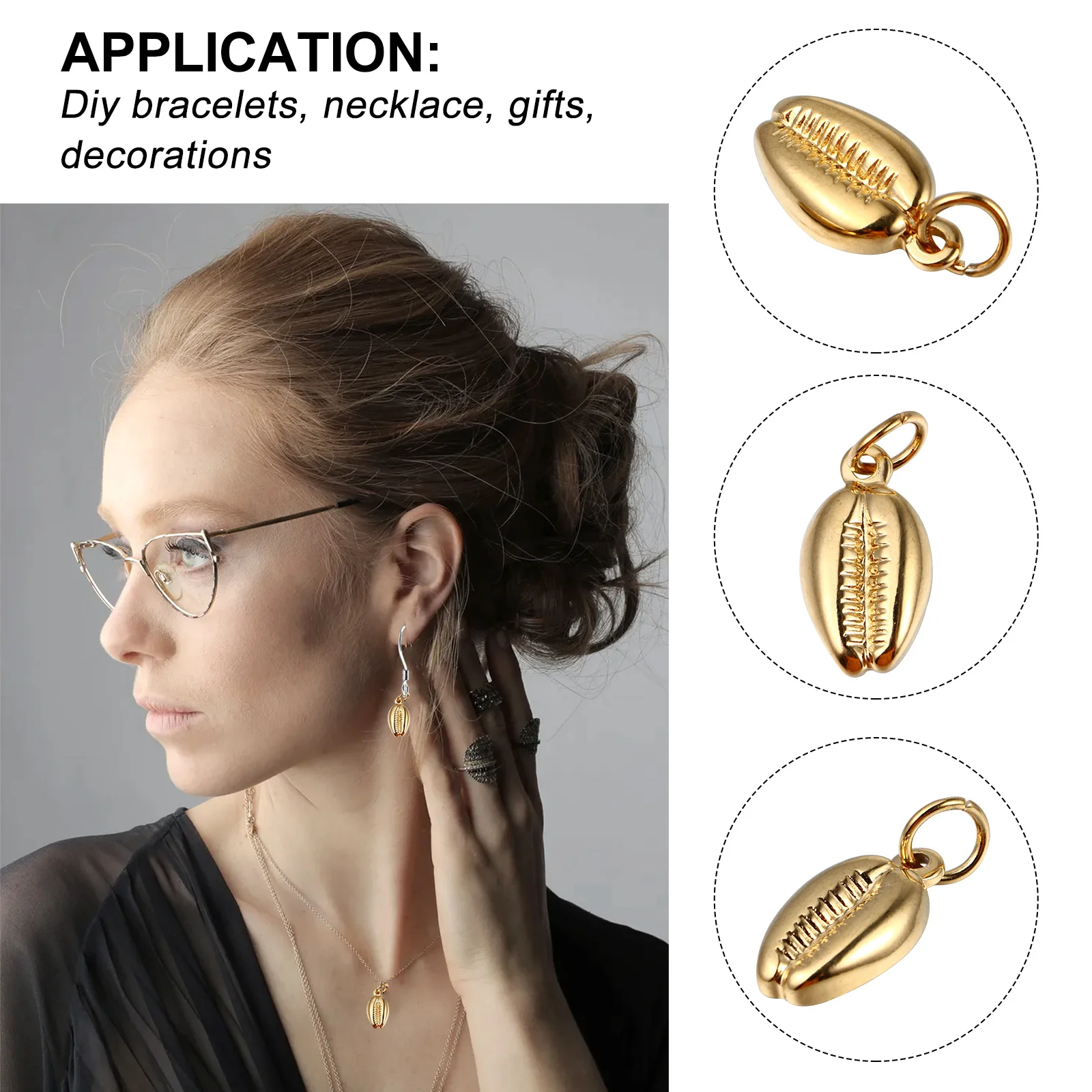 

10Pcs Stainless Steel Necklace Pendants Durable Shell Shape Hanging Pendants for Daily Party Wedding Accessories