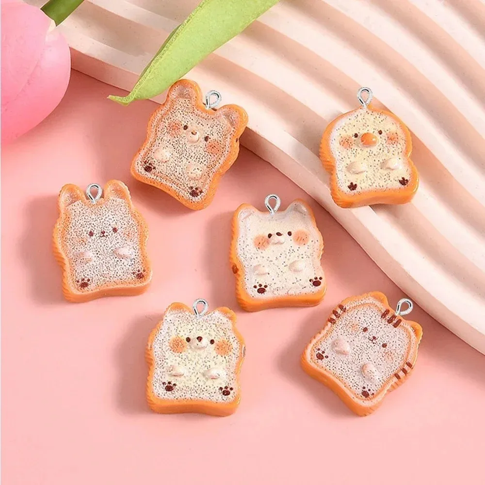 10Pcs Cute Mini Animal Bread Sushi Resin Pendants Cartoon Koala Cat Bear Charms Handcraft Accessories