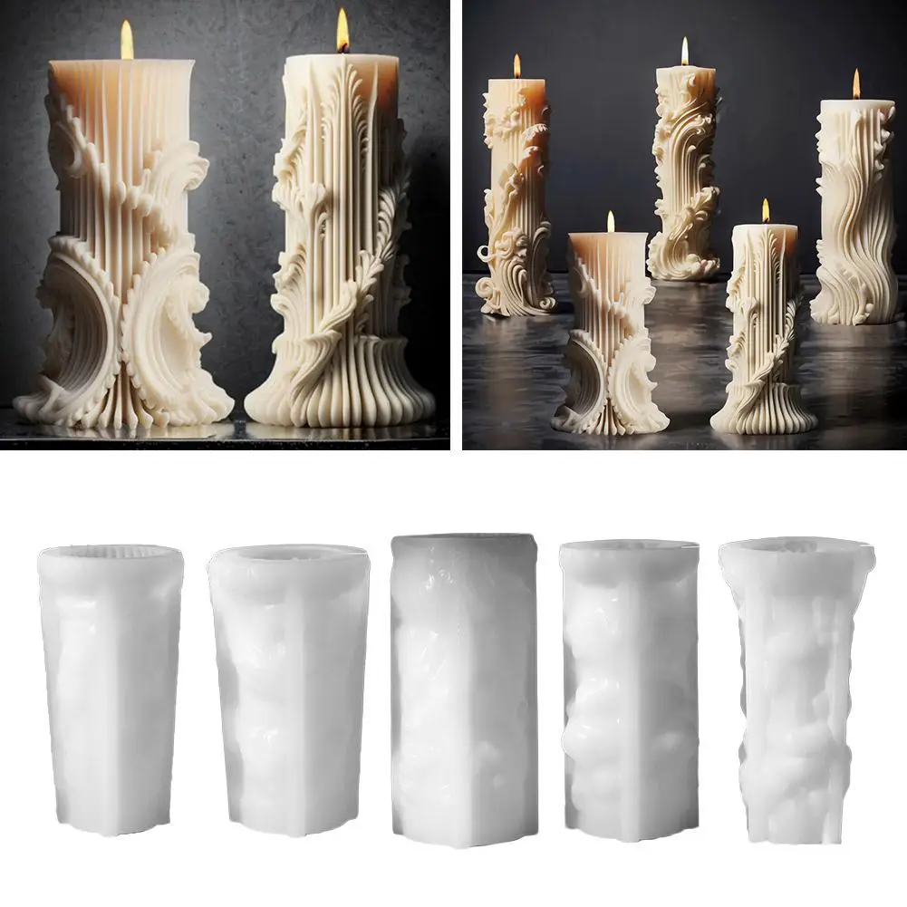 DIY Pattern Carving Cylindrical Candle Silicone Mold Unique Wave Pattern Roman Pillar Candle Mold Cylindrical Resin Gypsum Mold