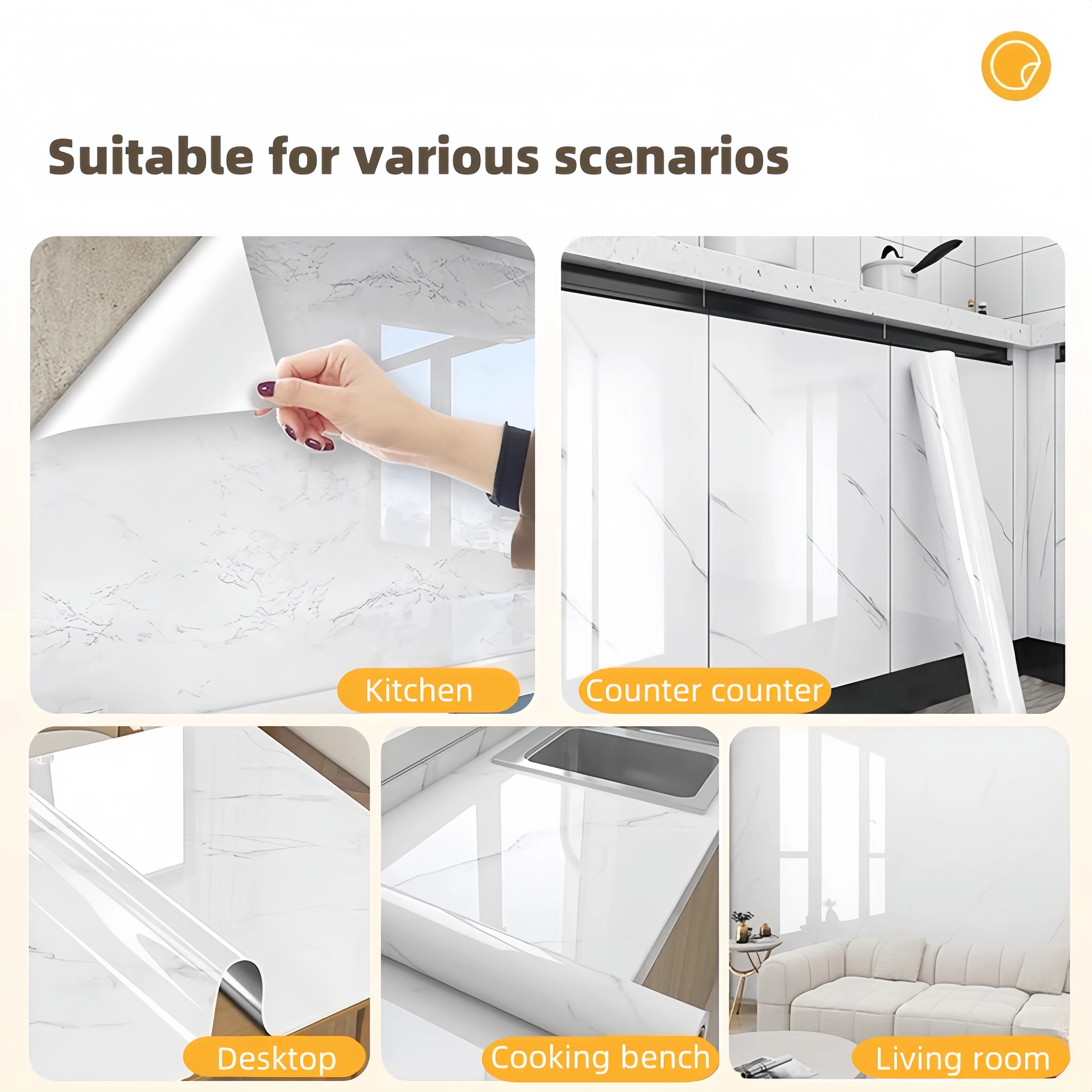 Wallpaper Dinding Perekat Putih untuk Meja Dapur, Wallpaper Autohesion, Dekorasi Rumah, Stiker Kabinet Tahan Air