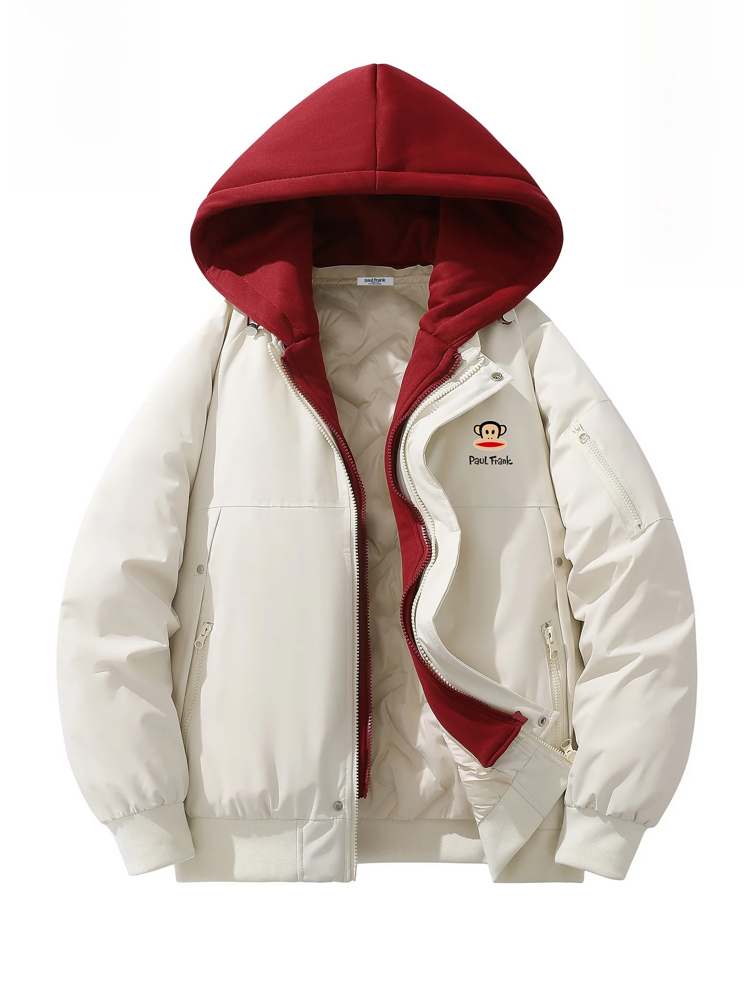 

PaulFrank Hooded Contrast Color Couple Cotton Jaet Men's Winter Casual Warmth Polyester Fabric Long Sve Zipper Closure