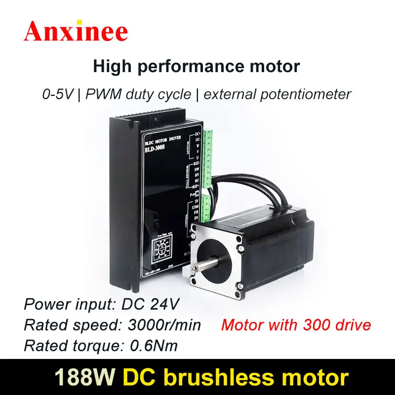 High Performance 24V 188W DC Three Phase Brushless Hall Motor 3000rpm With BLD-300B Drive Kit