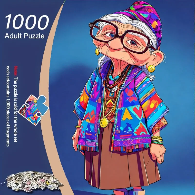จิ๊กซอว์ภาพผู้หญิงสูงวัย 1,000 ชิ้น - ภาพที่ท้าทายพร้อมงานศิลปะผู้หญิงสูงวัยหลากสีสัน เหมาะสำหรับเกม DIY คลายเครียด