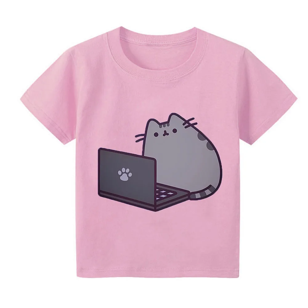 Pusheen Kids Cute Cotton T-shirt Girls Anime Printed Tees Summer Boys New Casual Toppers Childrens Fashion Short Sleeve Clothing