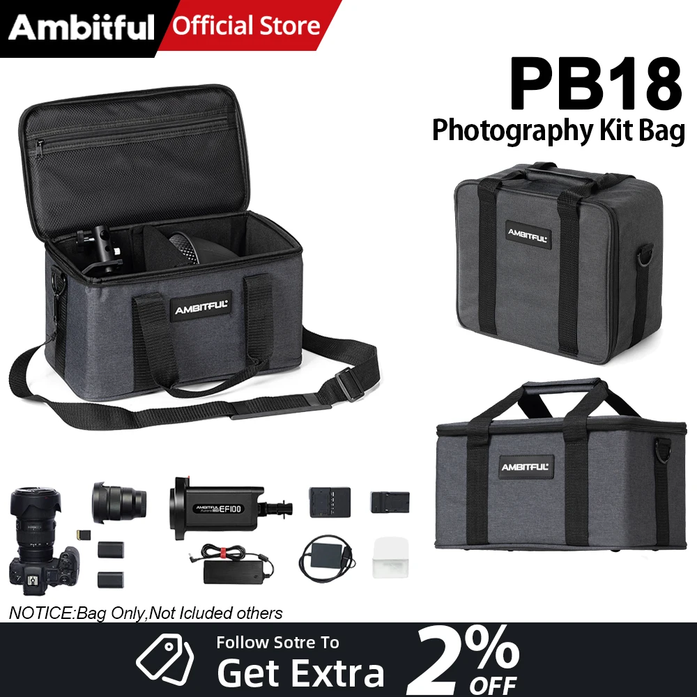 AMBITFUL PB18 Portable Carry Bag Handles Shoulder Strap Studio Flash LED Light Camera Bag For Outdoor Photography Video Shooting