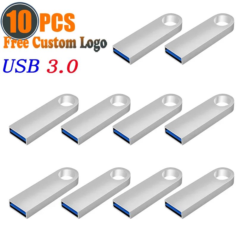 10PCS/LOT Free Custom LOGO USB Flash Drive 3.0 High Speed Pen Drive 16GB 32GB 64GB 128GB Pendrive Metal Usb Sticks with Key