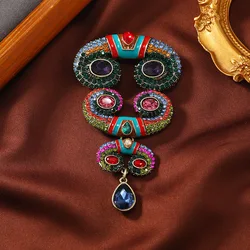 Middle Vintage Baroque Horns Rhinestone Badges Brooches For Women Men Classic Heavy Industry Crystal Retro Accessories Jewelry