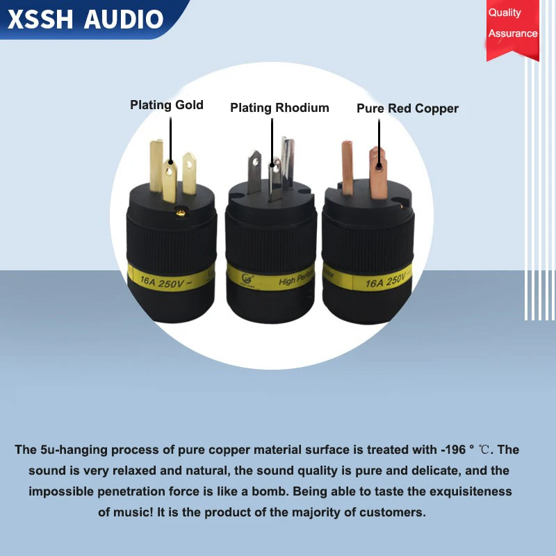 Plugue elétrico dourado banhado a cobre puro, conector de alimentação macho e fêmea HIFI Hi-end, plugue EUA, XSSH Audio Figure 8, 15A, 20A, IEC, DIY, 18mm