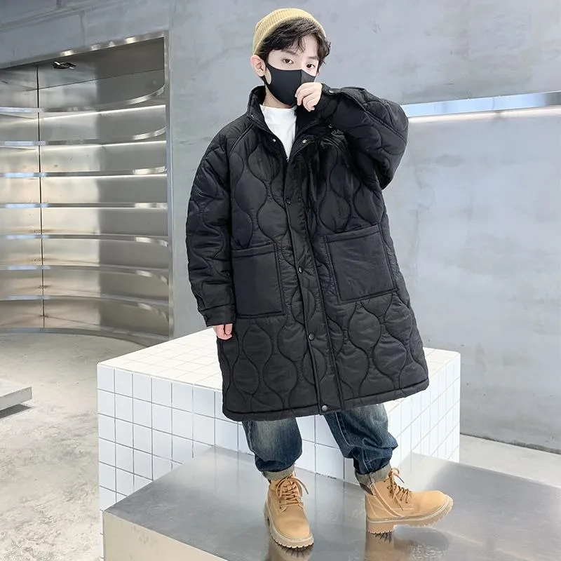 

Новинка 2025 года, стеганое пуховое хлопковое пальто для мальчиков, утепленная зимняя детская верхняя одежда, детская зимняя куртка среднего и большого размера