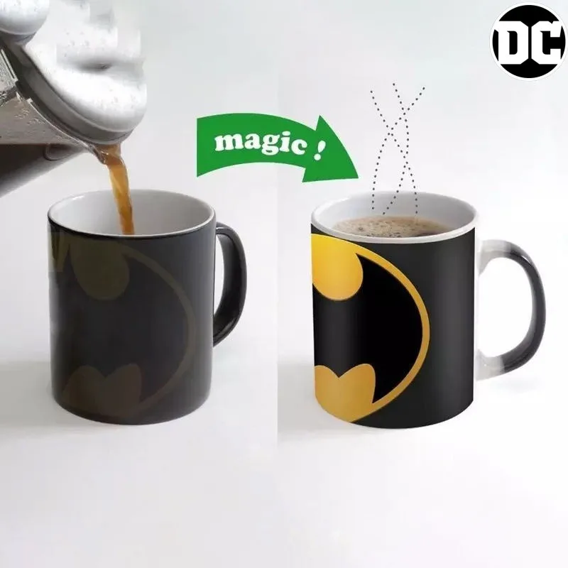 DC Anime dibujos animados Batman hombres y mujeres moda personalidad creativa Color que cambia Taza de cerámica gradiente taza de café taza para beber