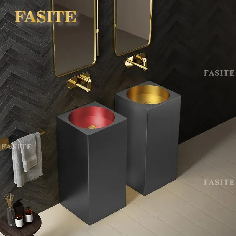 for Stainless Steel Two Tone Column Basin Modern Bathroom Washbasin for Home Hotel Bar Simple Sink