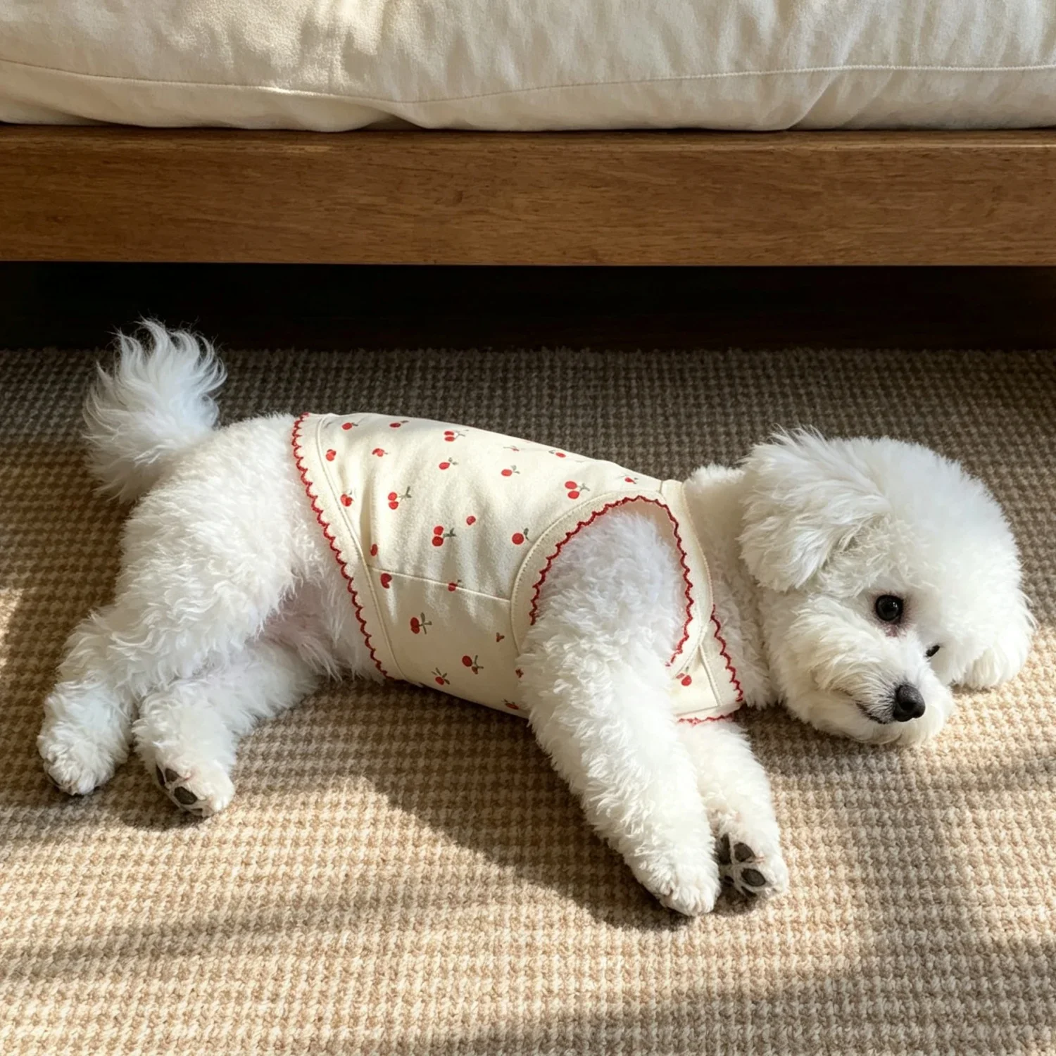Sommerweste für kleine Hunde, niedliches Kirschmuster, Haustierkleidung, atmungsaktives ärmelloses Welpenshirt aus Baumwolle für Bichon Teddy Cat – Detail 5