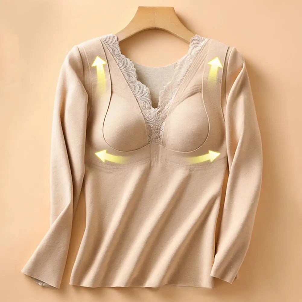 Thermal Clothing with Chest Pads Bottoming Tops with Built-in Cups De Velvet Thermal Bottoming Tops with Built-in for Women