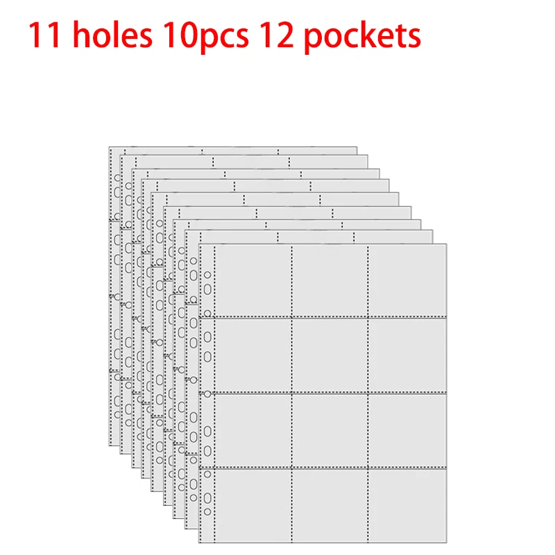 

11 Holes 12 Pocket Loose-leaf Card Stamp Booklet Pages 10pcs 58mm Barker Badge Collection PP Inside Replacement Card Collection