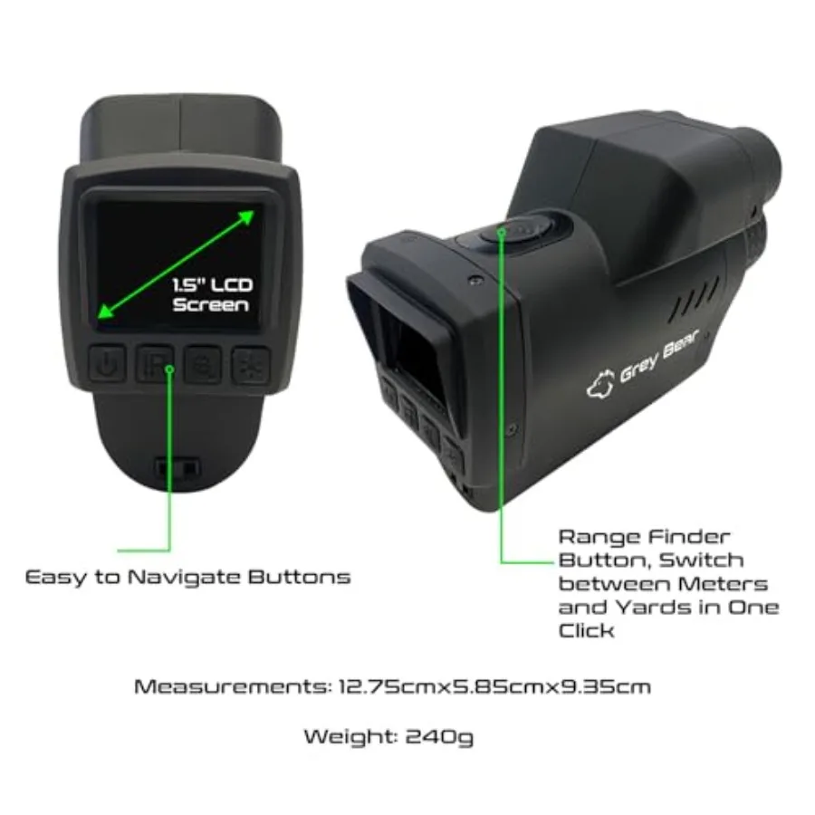 Telemetro monoculare a infrarossi Compact Plus per visione notturna Grey Bear con ingrandimento 6X per una visione notturna migliorata fino a 120 M a